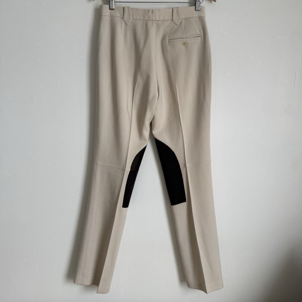 RALPH LAUREN PURPLE LABEL Equestrian Riding Pants Cream Wool Brown Knee Patch 6 - Picture 6 of 16